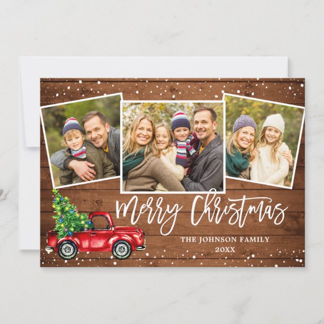 Cartes Pour Fêtes Annuelles 5 PHOTO Retro Noël Camion rouge Voeux rustiques (Devant)
