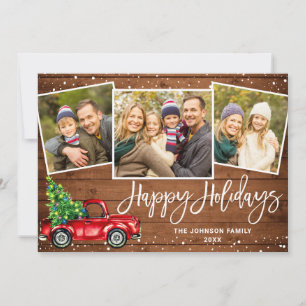 Cartes Pour Fêtes Annuelles 5 PHOTO Retro Noël Camion rouge Voeux rustiques