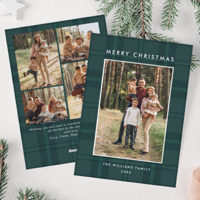 Cartes Pour Fêtes Annuelles 5 Photo Retro Noël Plaid Grey (Créateur téléchargé)