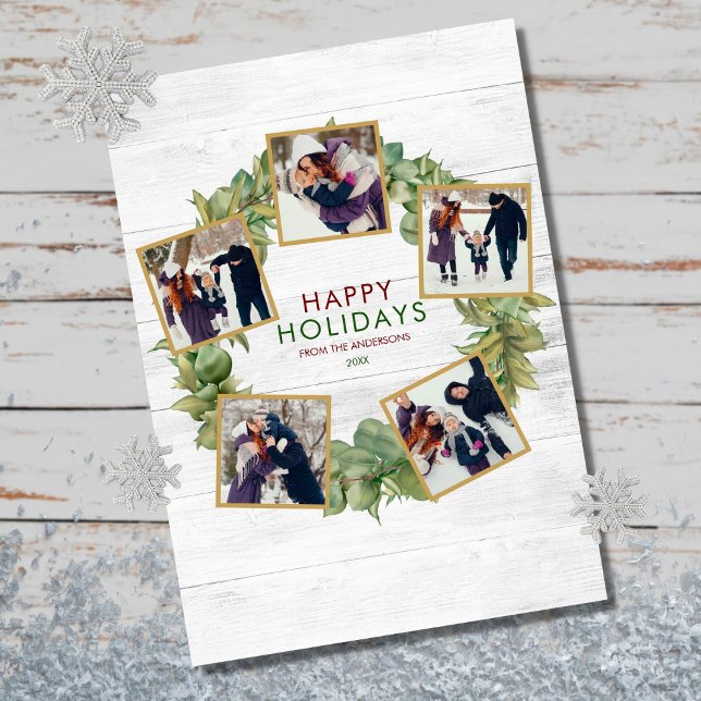 Cartes Pour Fêtes Annuelles 5 Photo Verdure Wreath Bourgogne Noël (Créateur téléchargé)