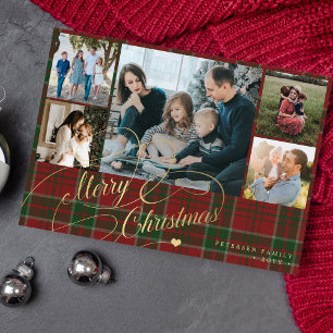 Cartes Pour Fêtes Annuelles 5 photos Joyeux Noël élégant script rouge plaid