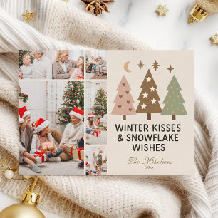 Cartes Pour Fêtes Annuelles 5 Photos Rétro Baisers d'Hiver et Vœux de Flocon d