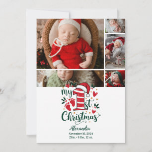 Cartes Pour Fêtes Annuelles 5 Sucre de canne photo Bébé 1er Noël