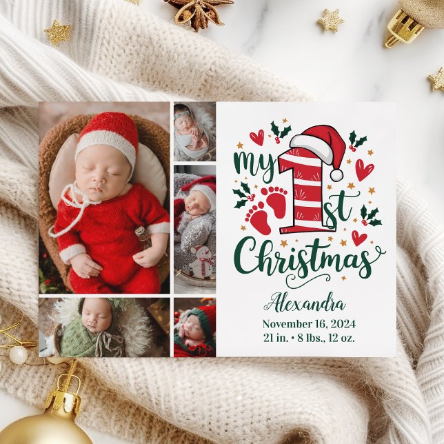 Cartes Pour Fêtes Annuelles 5 Sucre de canne photo Bébé 1er Noël (Créateur téléchargé)
