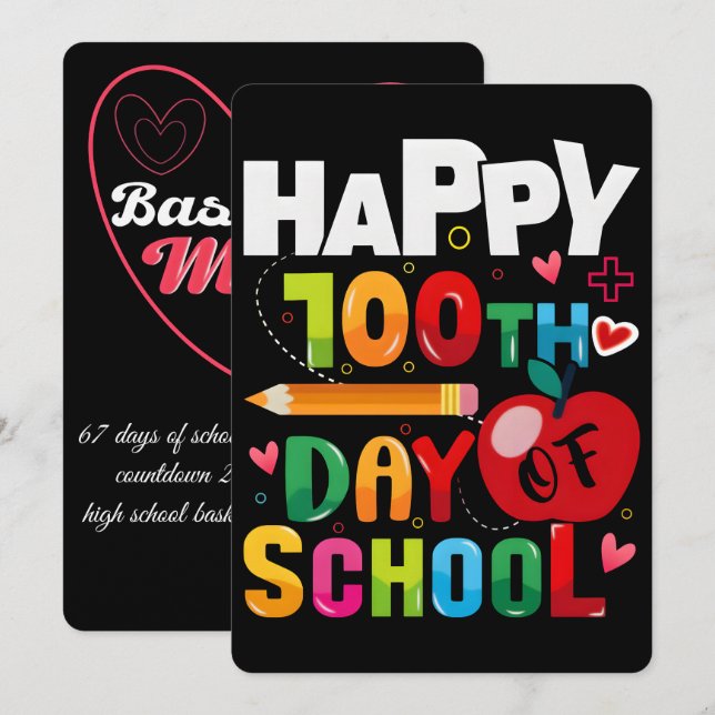Cartes Pour Fêtes Annuelles 67 School Days, Basketball Mom Journey 2026 (Devant / Derrière)