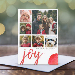 Cartes Pour Fêtes Annuelles 6 Photo Joy Joyeux Noël Minimal Aquarelle rouge