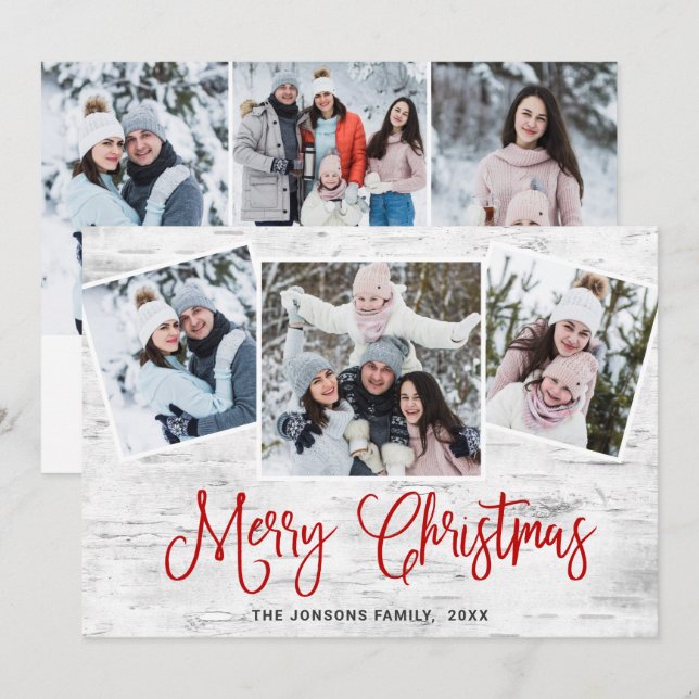 Cartes Pour Fêtes Annuelles 6 PHOTO Noël Rustic Birch Bark Salutation (Devant / Derrière)