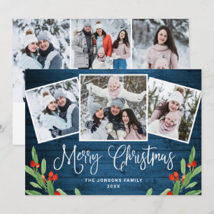 Cartes Pour Fêtes Annuelles 6 PHOTO Noël Rustique Bleu Bois Salutation