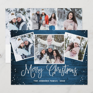 Cartes Pour Fêtes Annuelles 6 PHOTO Noël Rustique Bleu Bois Salutation