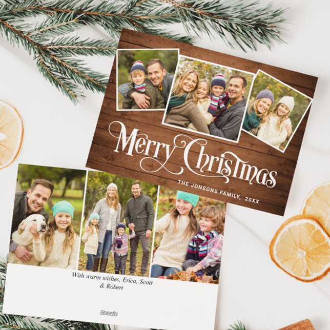 Cartes Pour Fêtes Annuelles 6 PHOTO Noël Rustique Brown Bois Salutation (Créateur téléchargé)