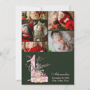 Cartes Pour Fêtes Annuelles 6 Photo Rose Vert Premier Noël Bébé
