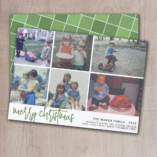Cartes Pour Fêtes Annuelles 6 Photo - Script Joyeux Noël - Carreaux verts
