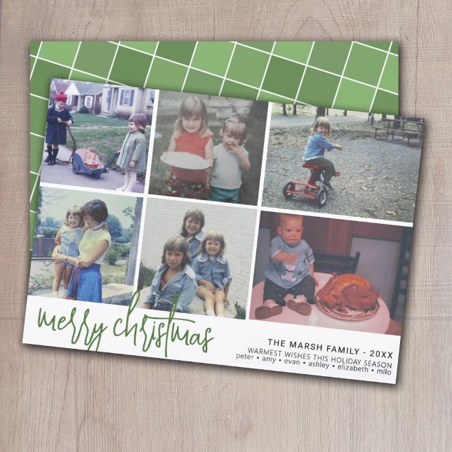 Cartes Pour Fêtes Annuelles 6 Photo - Script Joyeux Noël - Carreaux verts (Créateur téléchargé)