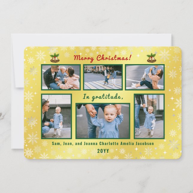 Cartes Pour Fêtes Annuelles 6 Photos Collage Cute Elégant Golden Personnalisé (Devant)
