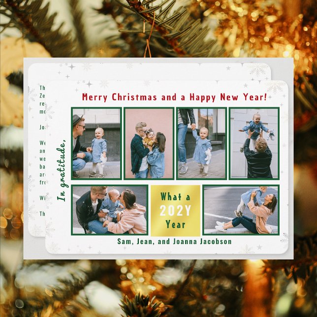 Cartes Pour Fêtes Annuelles 6 Photos Collage Lettre mignonne Élégante Personna (Merry Christmas & Happy New Year, In Gratitude, Modern Cute 6 Photos Collage What a Year Long Letter)