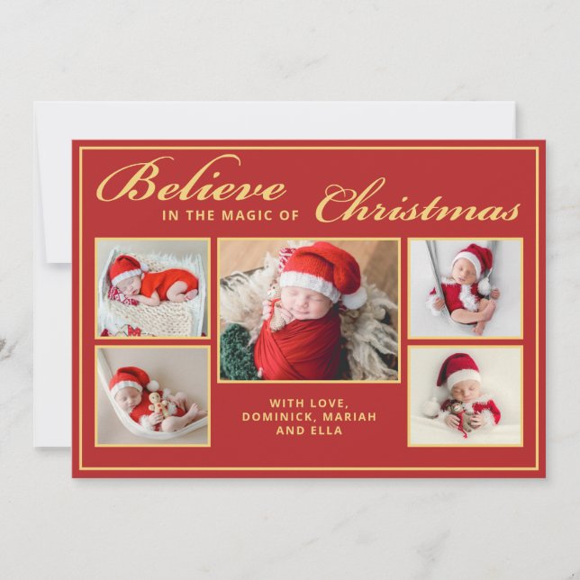 Cartes Pour Fêtes Annuelles 6 photos croient en Noël magique famille rouge (Devant)