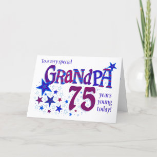 Cartes Pour Fêtes Annuelles 75e anniversaire de grand-père Word Art avec la ca