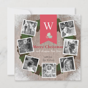 Cartes Pour Fêtes Annuelles 7 Carré Photo Collage Wreath Wood Holiday Card