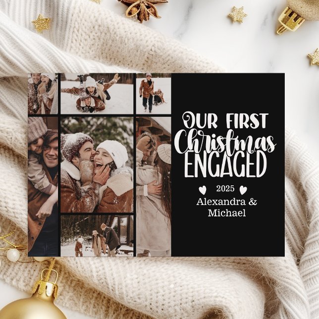 Cartes Pour Fêtes Annuelles 7 Photo Minimalist First Christmas Engaged (Créateur téléchargé)