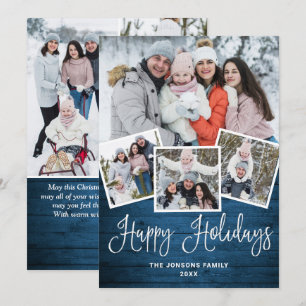 Cartes Pour Fêtes Annuelles 7 PHOTO Noël Rustique Bleu Bois Salutation