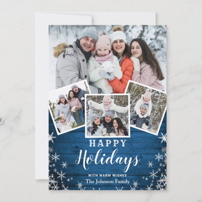 Cartes Pour Fêtes Annuelles 7 PHOTO Noël Rustique Bois Salutation (Devant)