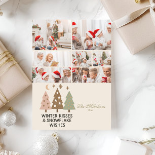 Cartes Pour Fêtes Annuelles 7 Photo Retro Winter Kisses & Snowflake Wiss