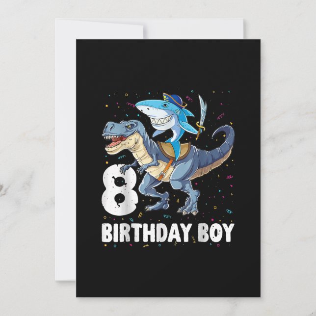 Cartes Pour Fêtes Annuelles 8 ans, 8e anniversaire Garçon requin Dinosaure Pri (Devant)