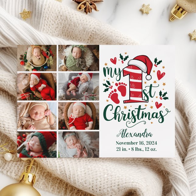Cartes Pour Fêtes Annuelles 8 Sucre de canne photo Bébé 1er Noël (Créateur téléchargé)