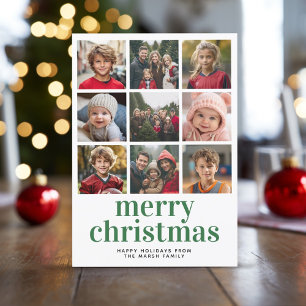 Cartes Pour Fêtes Annuelles 9 Collage de photos Joyeux Noël carreau vert rouge