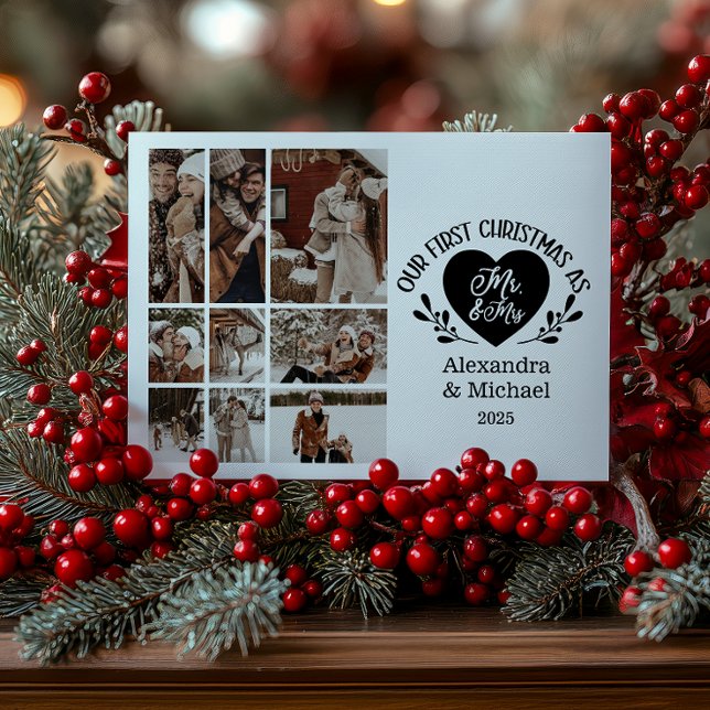 Cartes Pour Fêtes Annuelles 9 Photo Heart First Christmas as Mr & Mrs (Créateur téléchargé)