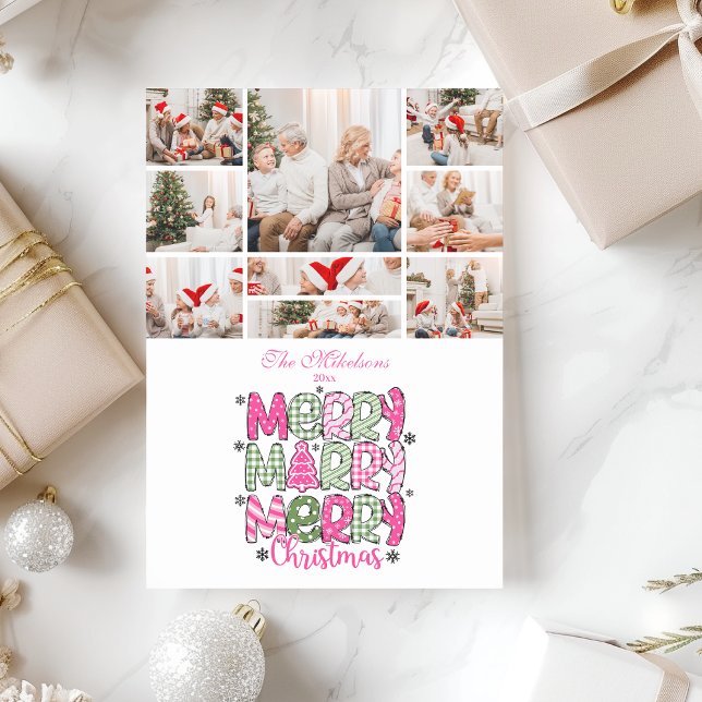 Cartes Pour Fêtes Annuelles 9 Photo Pink Green Merry Christmas Holiday (Créateur téléchargé)