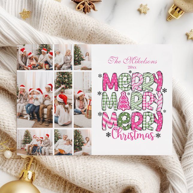 Cartes Pour Fêtes Annuelles 9 Photo Rose Vert Joyeux Noël Vacances (Créateur téléchargé)
