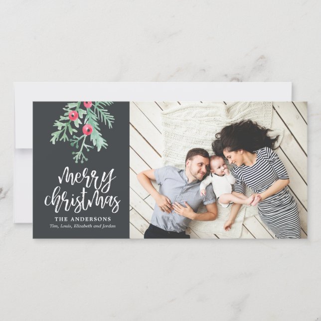 Cartes Pour Fêtes Annuelles À feuillage persistant Noël Fête photo Slate (Devant)