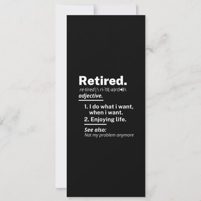 Cartes Pour Fêtes Annuelles à la retraite. définition drôle de retraite (Devant)