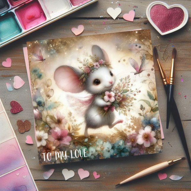 Cartes Pour Fêtes Annuelles À Mon Amour Souris Whimsical Romantique Valentine (Créateur téléchargé)