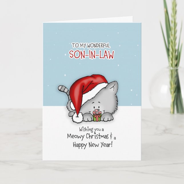 Cartes Pour Fêtes Annuelles À mon beau-fils - Chat Christmascard (Devant)