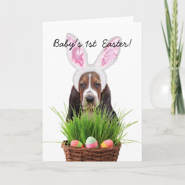 Cartes Pour Fêtes Annuelles Ă?re Pâques Basset Hound du bébé (Devant)