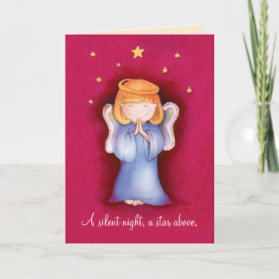 Cartes Pour Fêtes Annuelles "A silent night christmas angel greeting card red