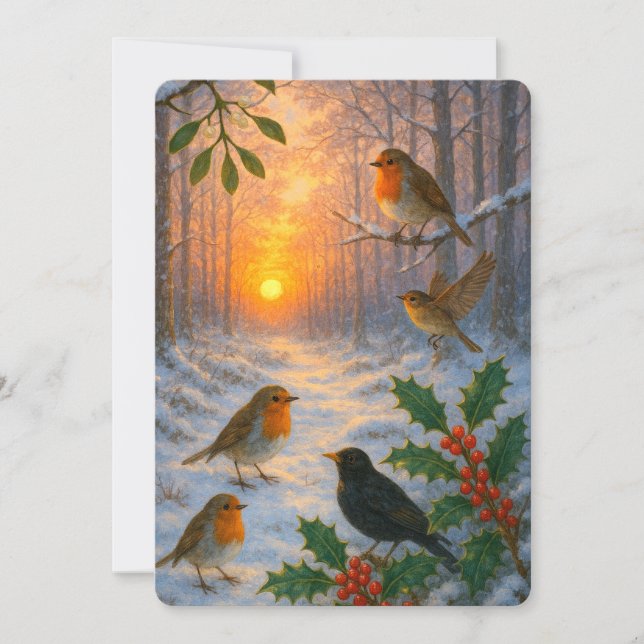 Cartes Pour Fêtes Annuelles A Snowy Winter Woodland Sunset Christmas (Devant)