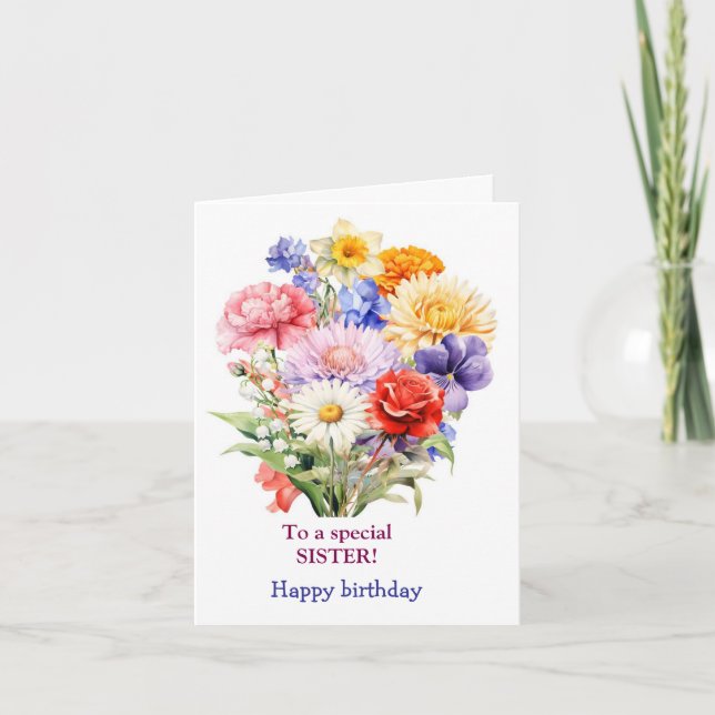 Cartes Pour Fêtes Annuelles À une Soeur spéciale Roses Rose Jaune Anniversaire (Devant)