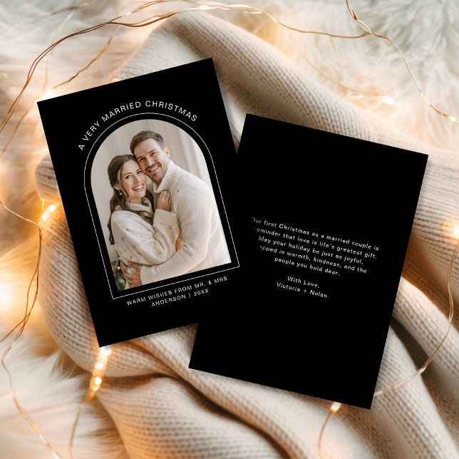 Cartes Pour Fêtes Annuelles A Very Married Christmas Black White Arch Photo  (Créateur téléchargé)