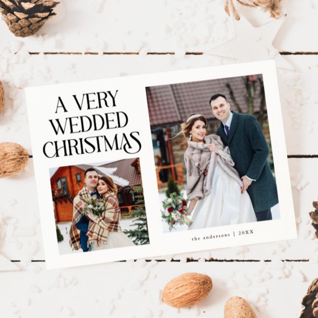 Cartes Pour Fêtes Annuelles A Very Wedded Christmas Newlywed Photo White (Créateur téléchargé)