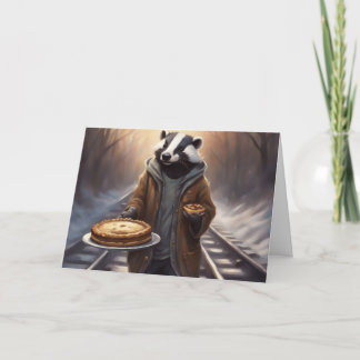 Cartes Pour Fêtes Annuelles A whimsical Badger on the tracks offers Pie