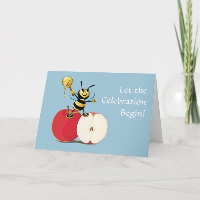 Cartes Pour Fêtes Annuelles Abeille Apple Rosh HaShana (Devant)