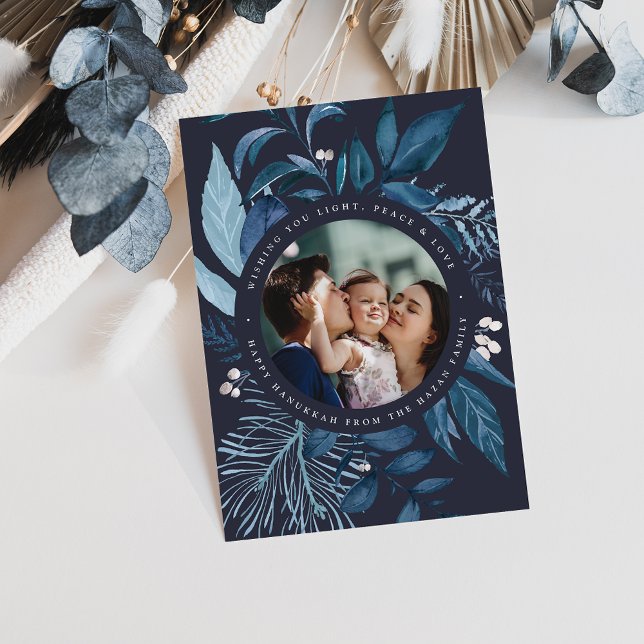 Cartes Pour Fêtes Annuelles Abondant | Aquarelle Botanique Hanoukka Photo (Créateur téléchargé)