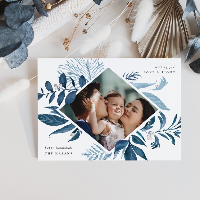 Cartes Pour Fêtes Annuelles Abondant | Aquarelle Botanique Hanoukka Photo (Créateur téléchargé)