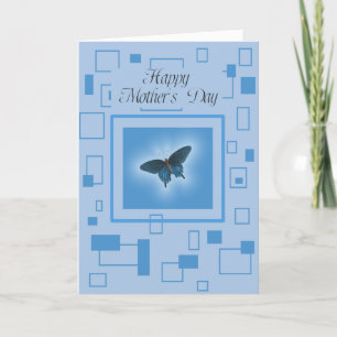 Cartes Pour Fêtes Annuelles Abstrait bleu avec papillon, fête des mères