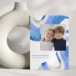 Cartes Pour Fêtes Annuelles Abstrait Blue Swirl Deux photo Happy Hanoukka