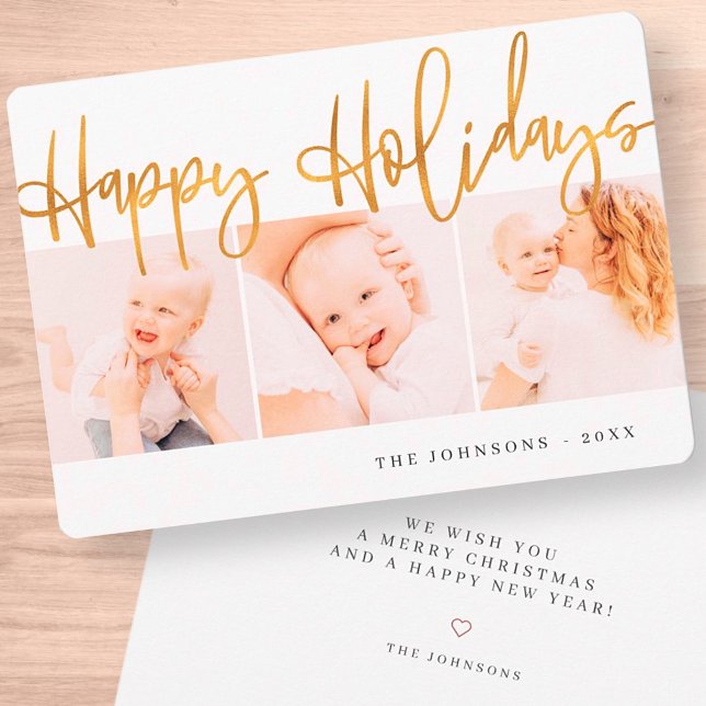 Cartes Pour Fêtes Annuelles Accueil de Noël Or moderne Trois photos (Créateur téléchargé)