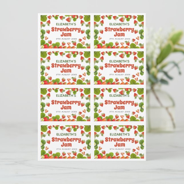 Cartes Pour Fêtes Annuelles Accueil Étiquettes de confiture de fraises Fabriqu (Debout devant)
